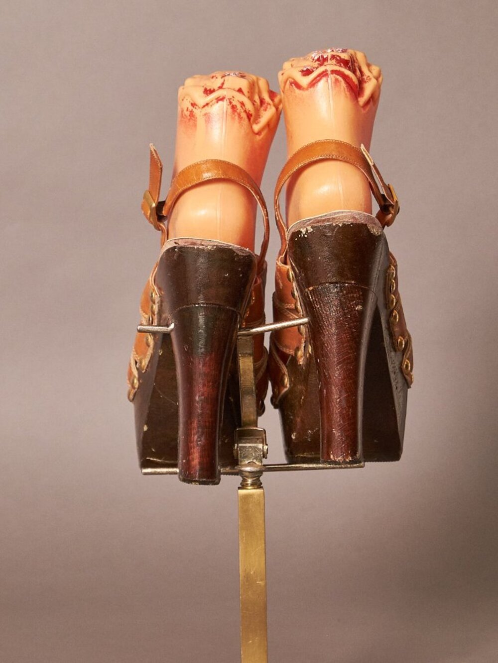1970s Tan Leather Slingback Platforms Joseph Larose Heels